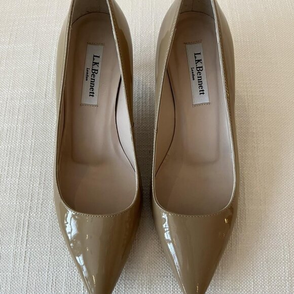 LK Bennett Shoes - L K Bennett Nude Patent Kitten Heel Court Shoes